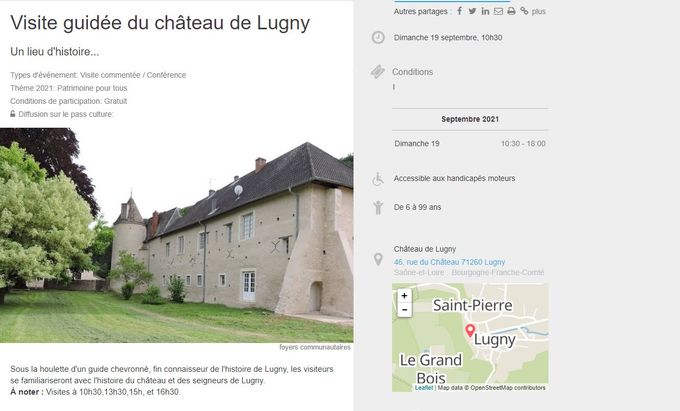 Pour la première fois le Château de Lugny participe aux journées du patrimoine.